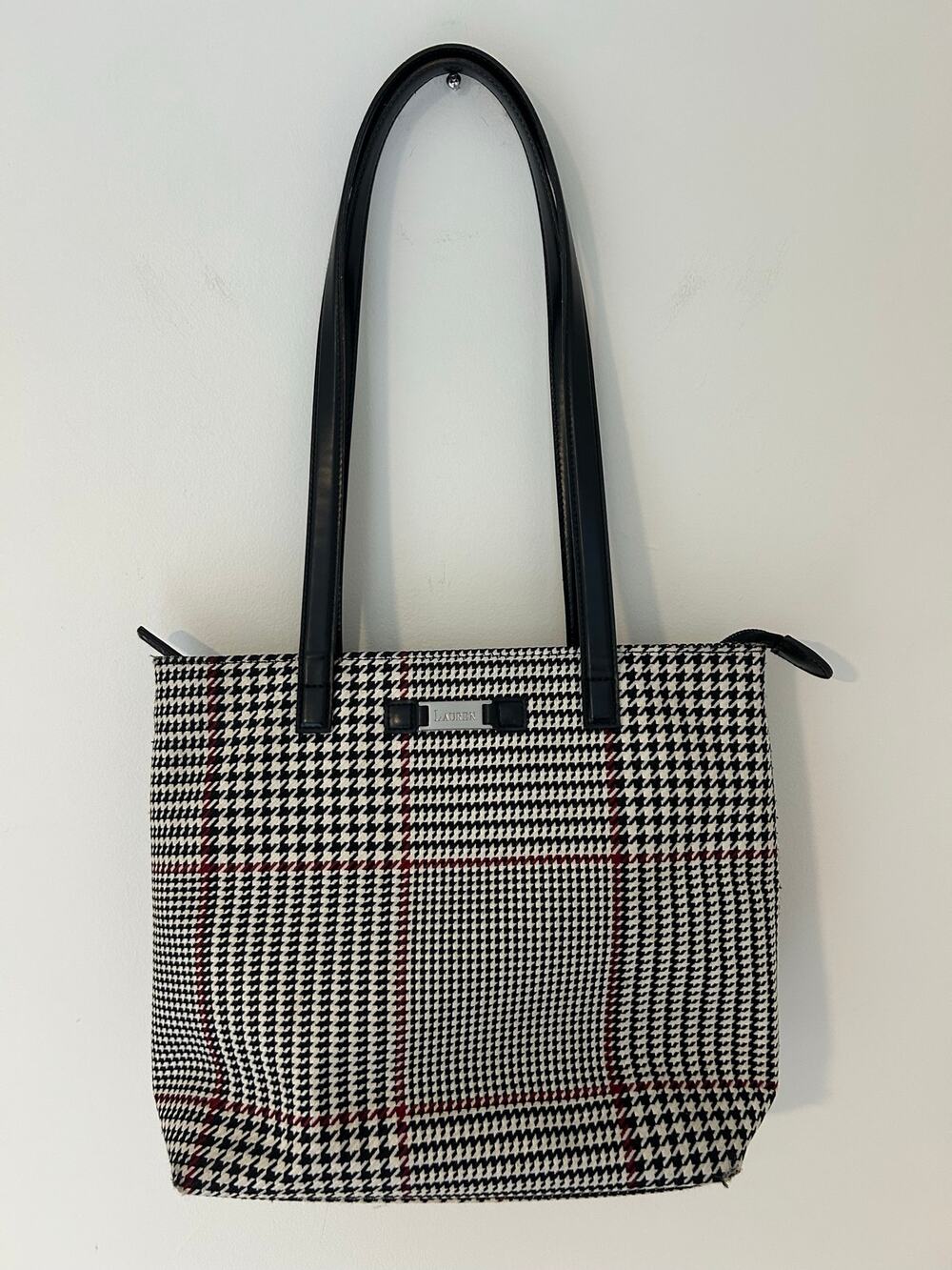 Lauren Ralph Lauren Polo Houndstooth Mini Tote Shoulder Bag Black White Red VTG